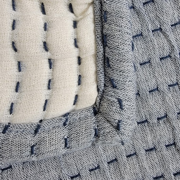 Pine Cone Hill $428 Pick Stitch Navy Queen/Full Cotton Quilt Coverlet Reversible - Picture 4 of 7